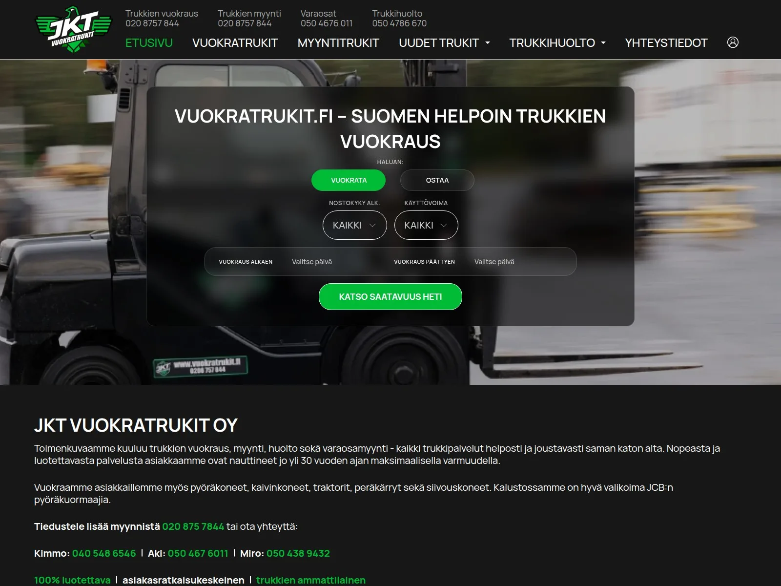 Vuokratrukit: Suomen helpoin trukkien vuokraus: saatavuus ja hinnat heti verkossa